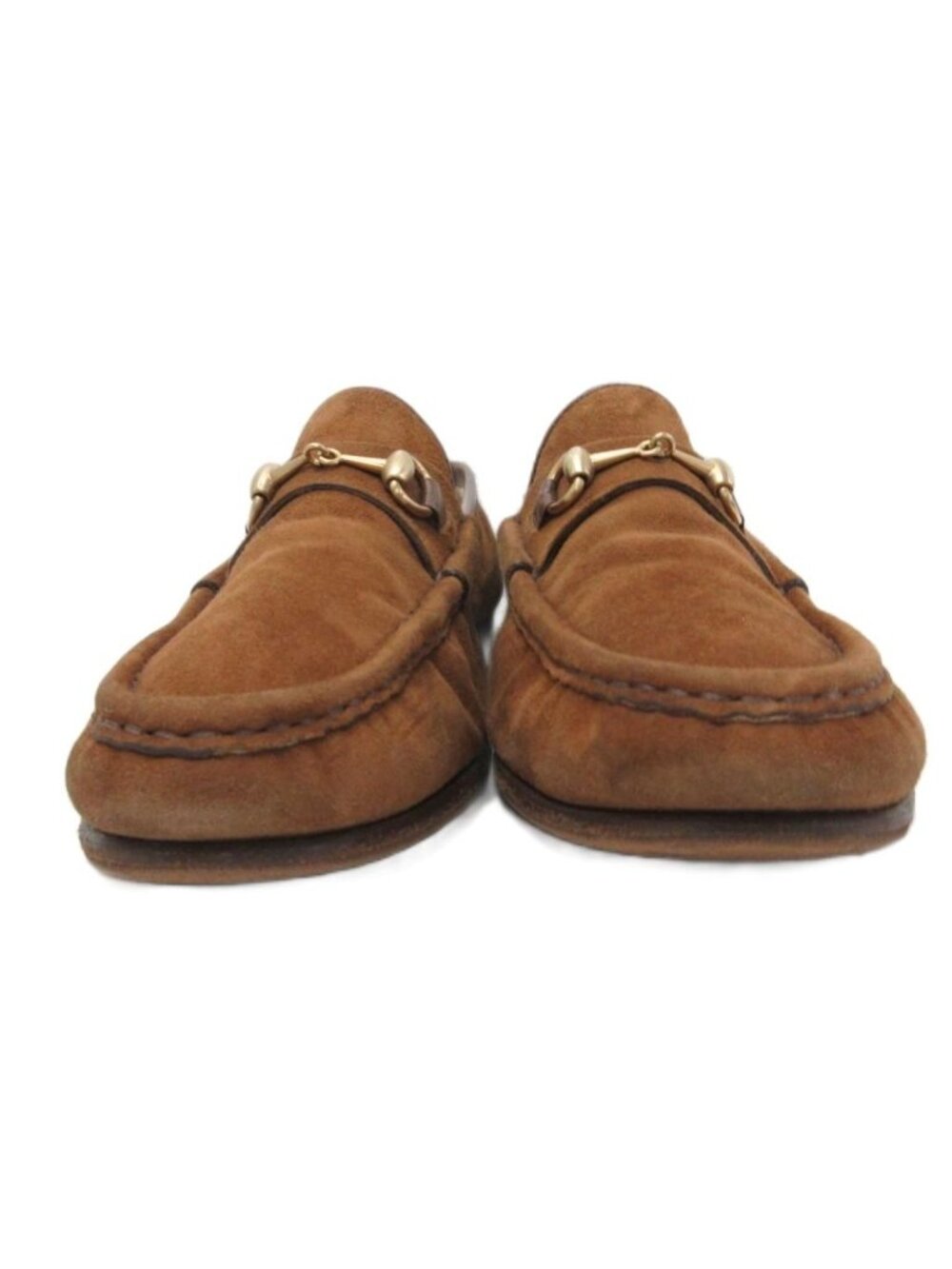 Gucci Horsebit Loafers Suede Slip on Gold Leather 35 Brown - Picture 4 of 7